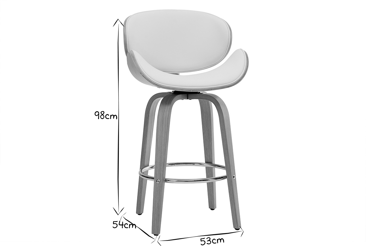 Tabouret de bar pivotant blanc et bois clair H68 cm pivotant 360� WALNUT