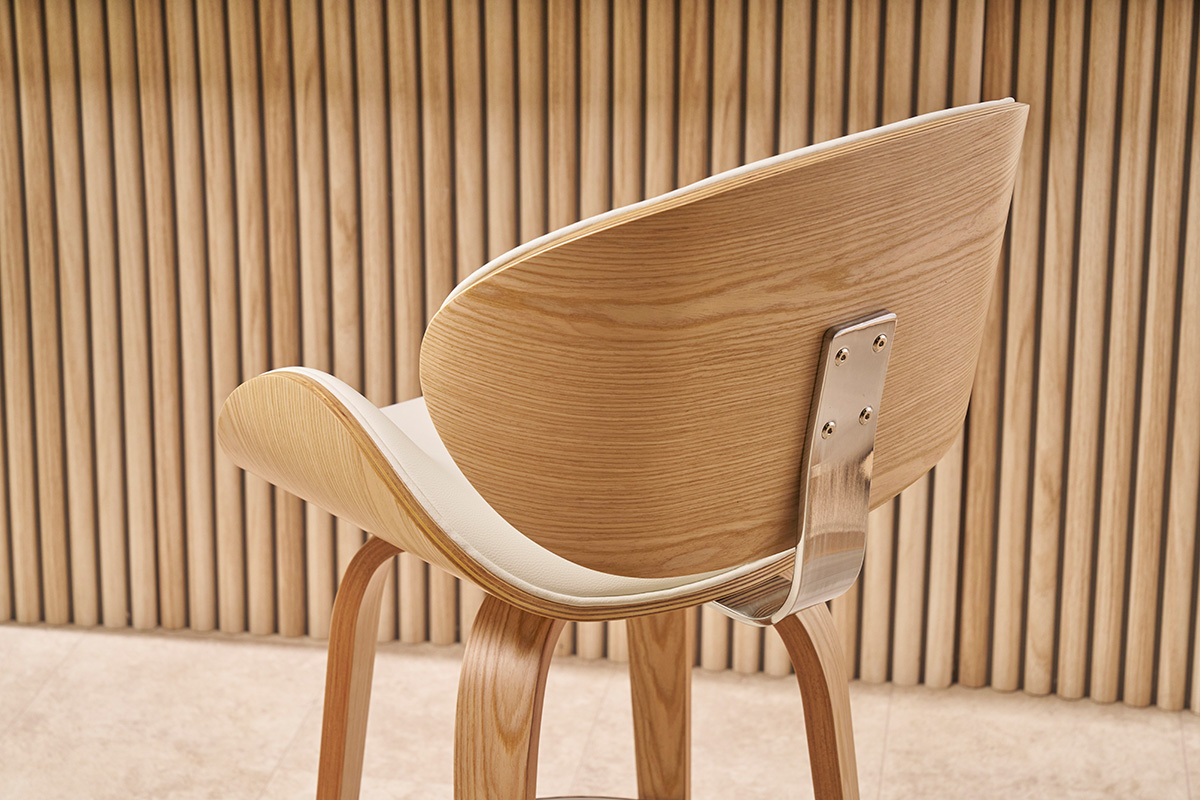 Tabouret de bar pivotant blanc et bois clair H68 cm pivotant 360� WALNUT
