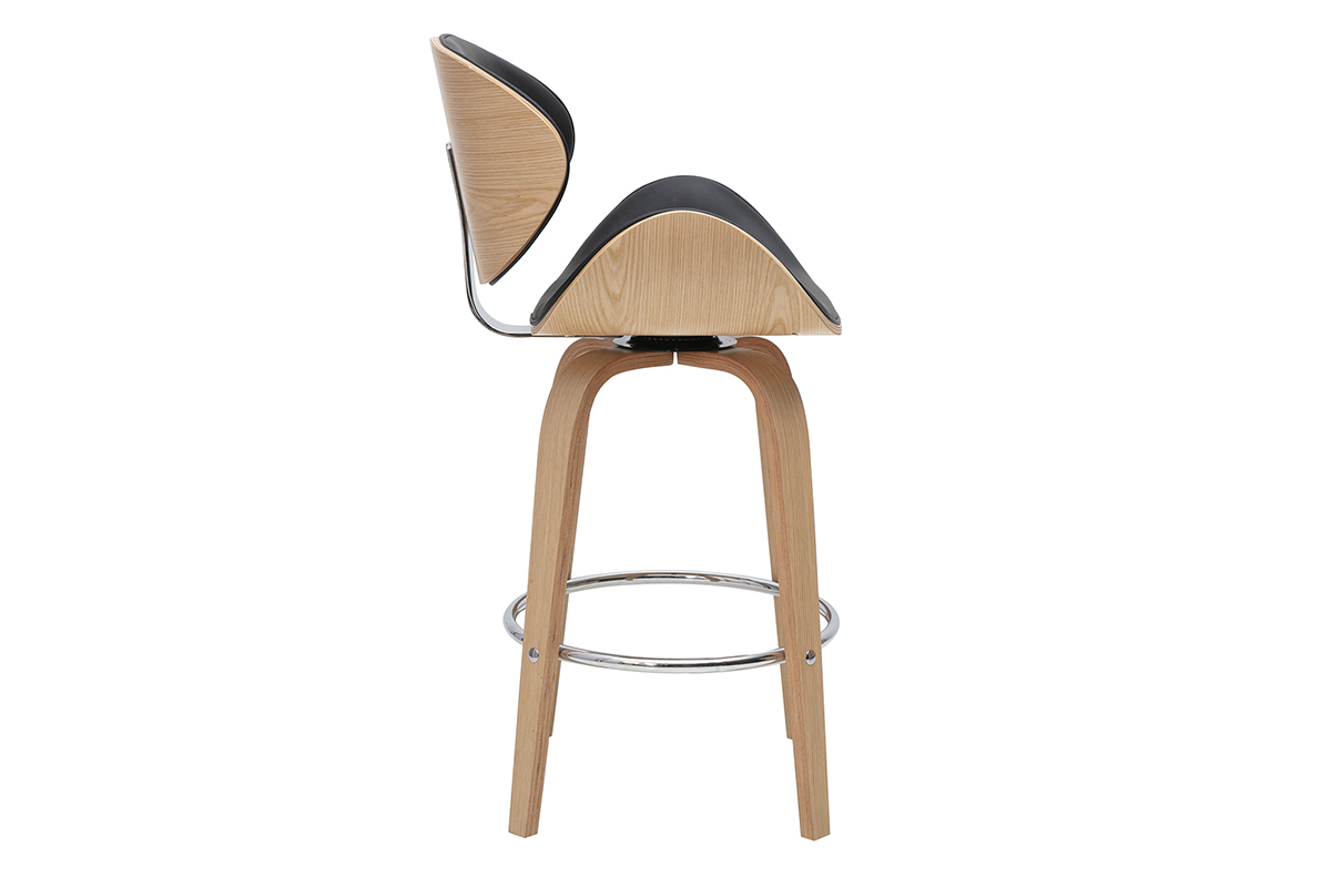 Tabouret de bar pivotant noir et bois clair 65 cm WALNUT
