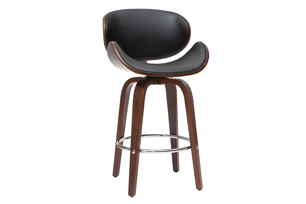 Tabouret de bar pivotant noir et bois fonc� H68 cm WALNUT