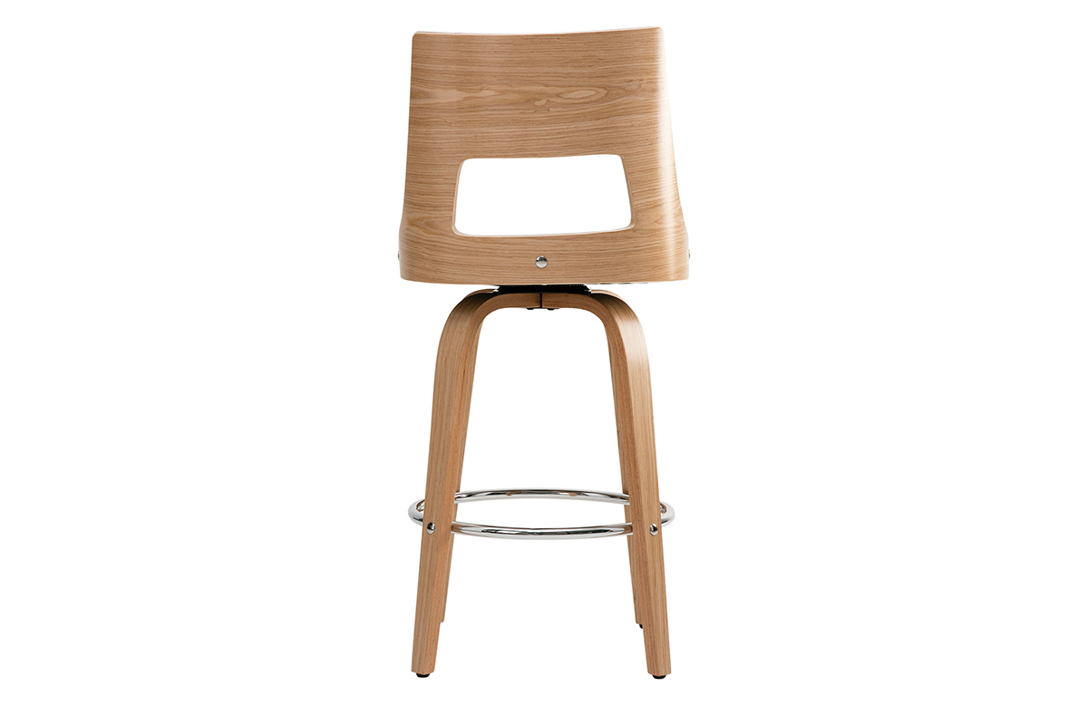 Tabouret de bar scandinave pivotant blanc et bois clair H69 cm GARBO