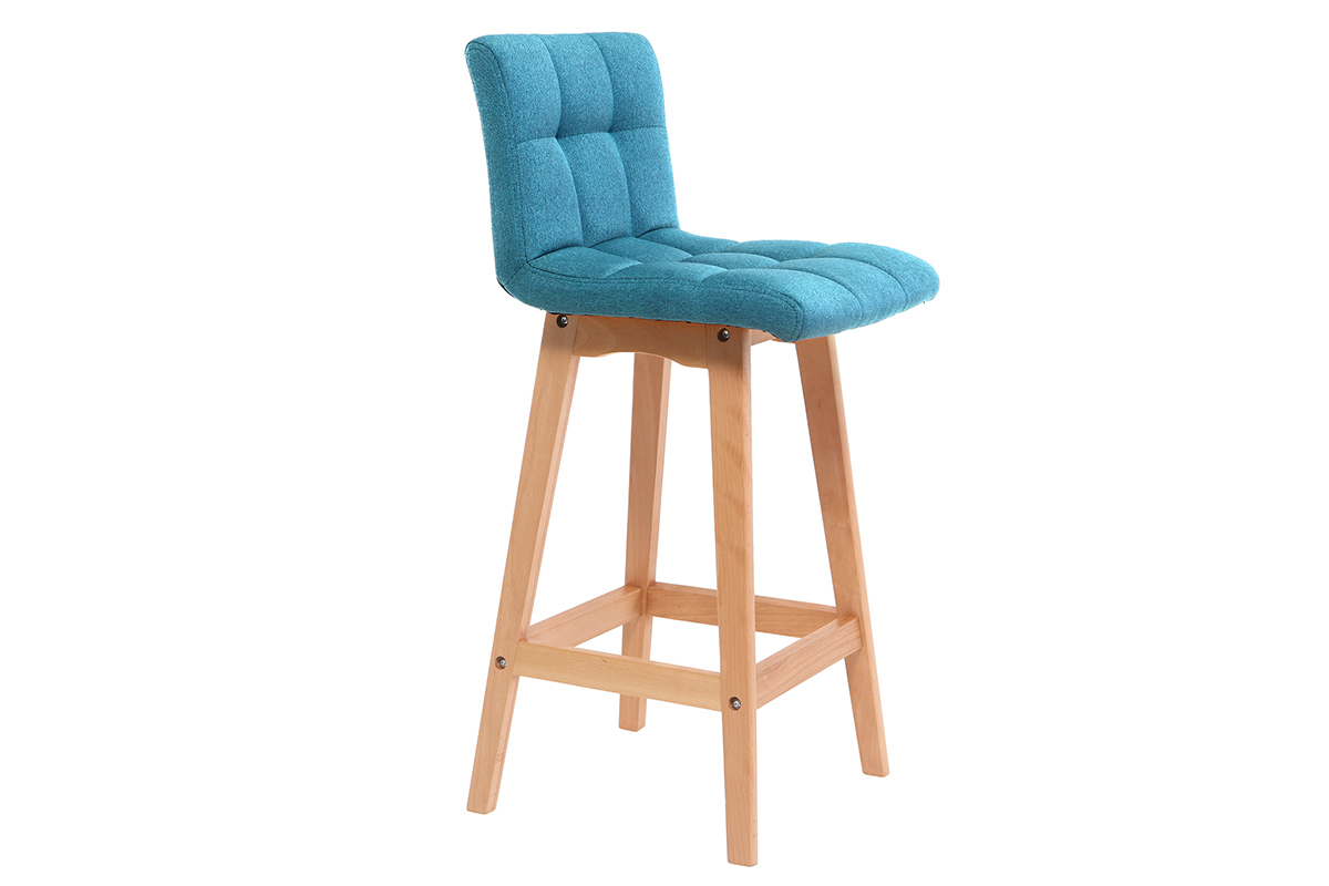 Tabourets de bar bois et bleu canard H65 cm (lot de 2) KLARIS