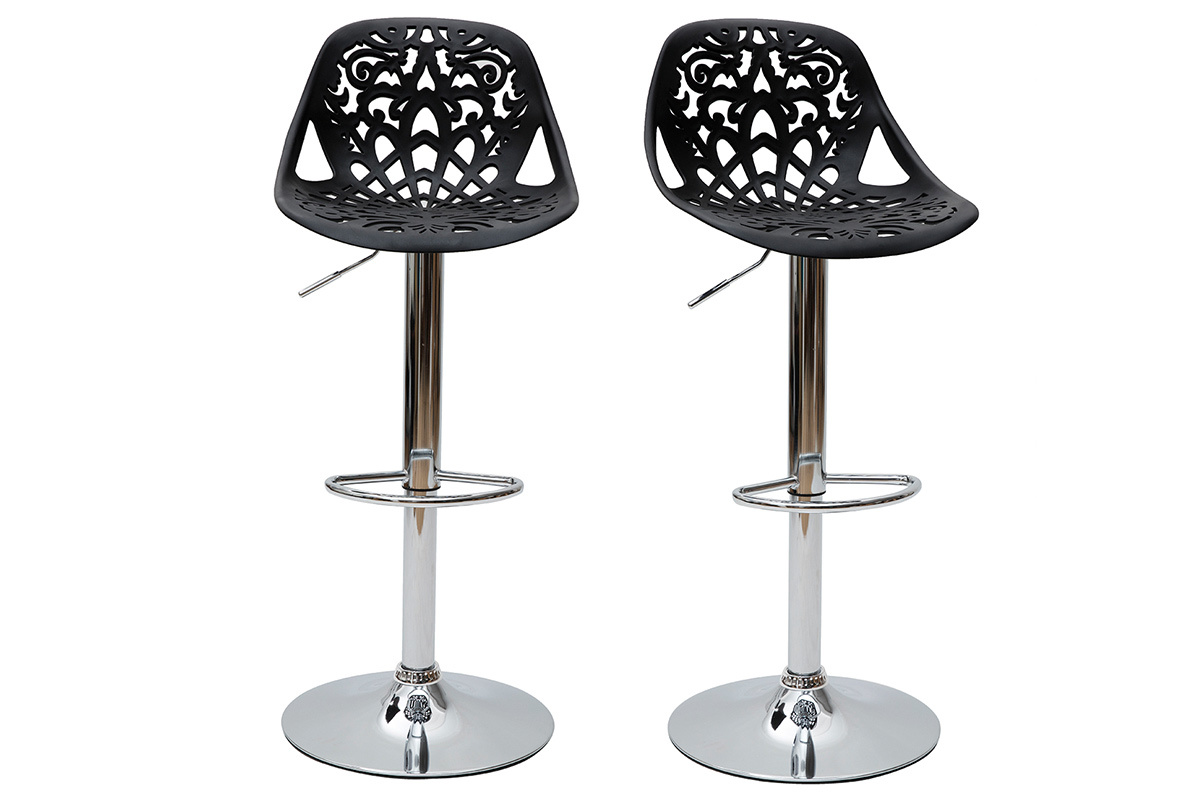 Tabourets de bar design avec motif baroque noir (lot de 2) BAROCCA