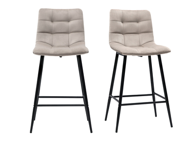 Tabourets de bar design en velours taupe H65 cm (lot de 2) MAXWELL