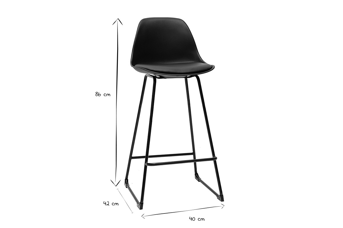 Tabourets de bar design noirs pieds m�tal H66 cm (lot de 2) FRANZ