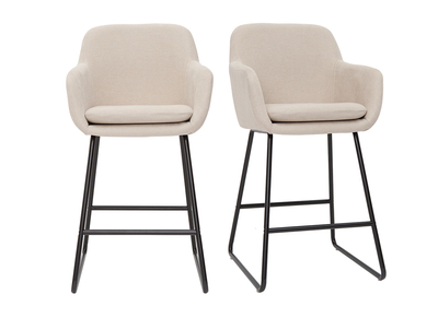 Tabourets de bar en tissu effet velours beige H65 cm (lot de 2) AMIKA