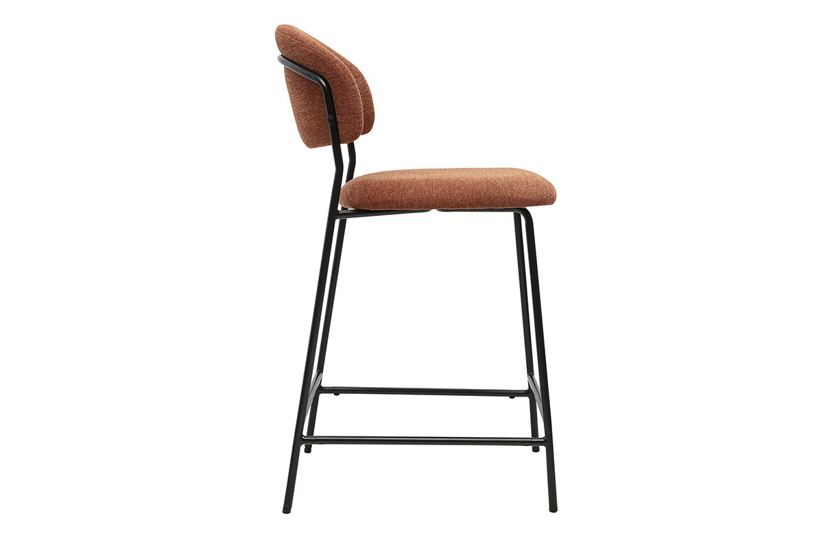 Tabouret de bar en tissu velours br�l� avec structure noire, vue de c�t�.
