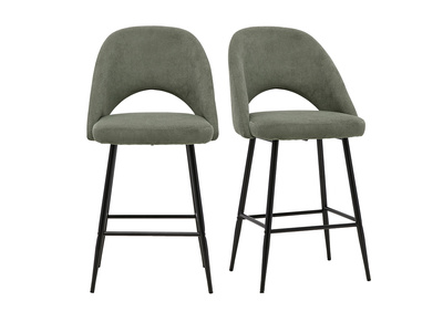 Tabourets de bar en tissu velours c&ocirc;tel&eacute; vert kaki H65 cm (lot de 2) COSETTE