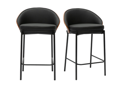 Tabourets de bar noirs, bois fonc&eacute; et m&eacute;tal H65 cm (lot de 2) TUCSON