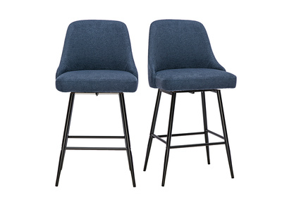 Tabourets de bar pivotants 360&deg; en tissu chenille bleu fonc&eacute; et m&eacute;tal H66 cm (lot de 2) HASTA