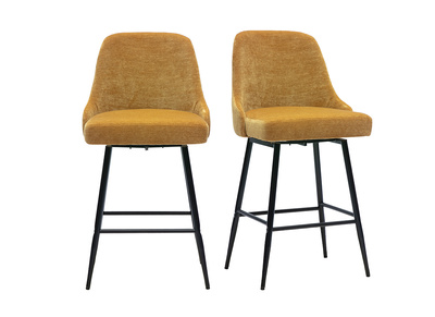 Tabourets de bar pivotants 360&deg; en tissu effet velours jaune curry et m&eacute;tal H66 cm (lot de 2) HASTA