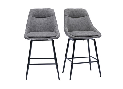 Tabourets de bar pivotants 360&deg; en tissu effet velours textur&eacute; gris et m&eacute;tal H66 cm (lot de 2) ALESS