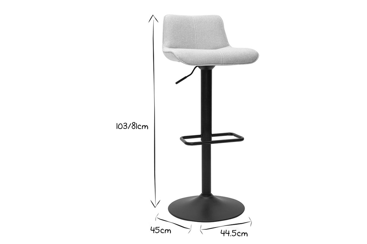 Tabourets de bar r�glables pivotants 360� en tissu effet velours textur� beige et m�tal noir (lot de 2) BOOST