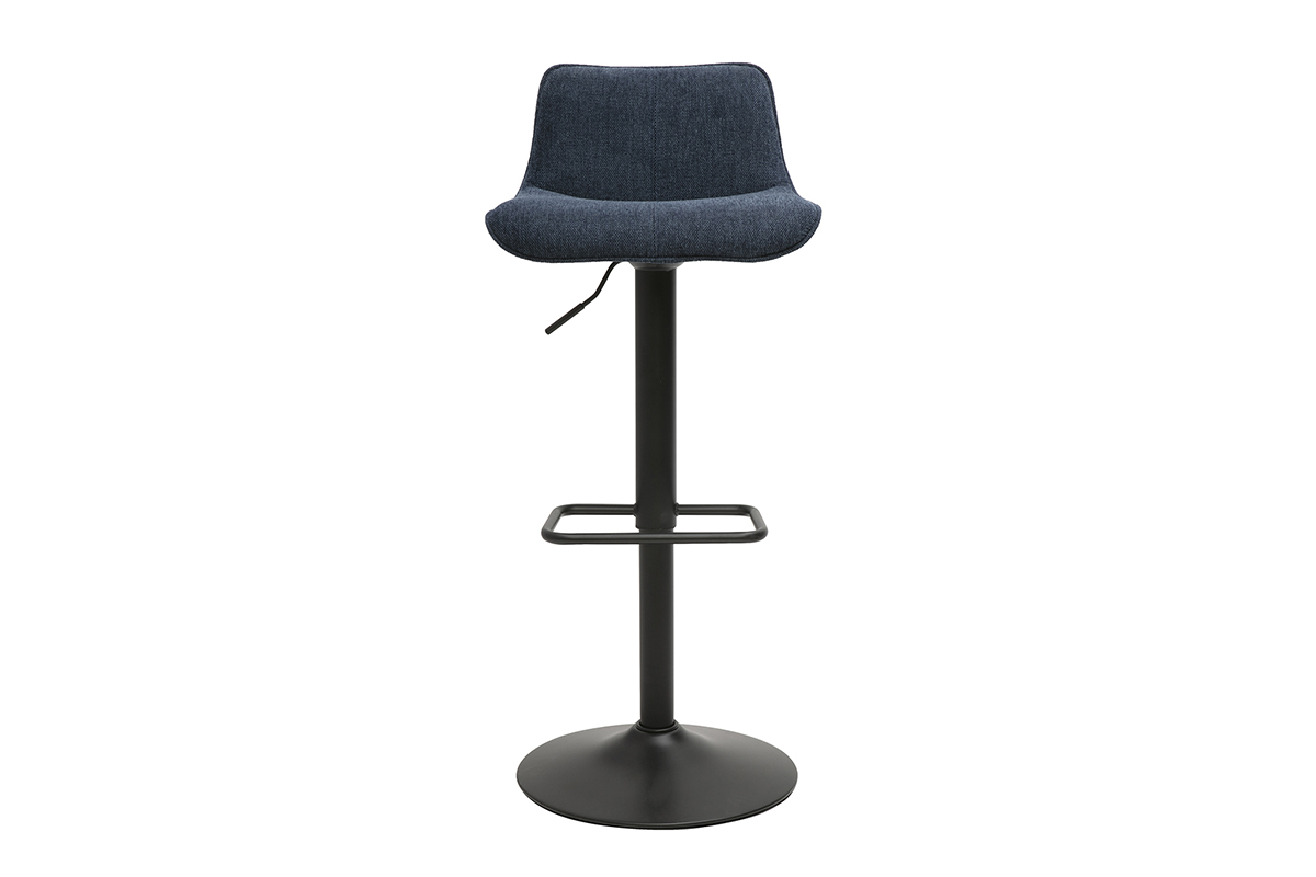 Tabourets de bar r�glables pivotants 360� en tissu effet velours textur� bleu fonc� et m�tal noir (lot de 2) BOOST