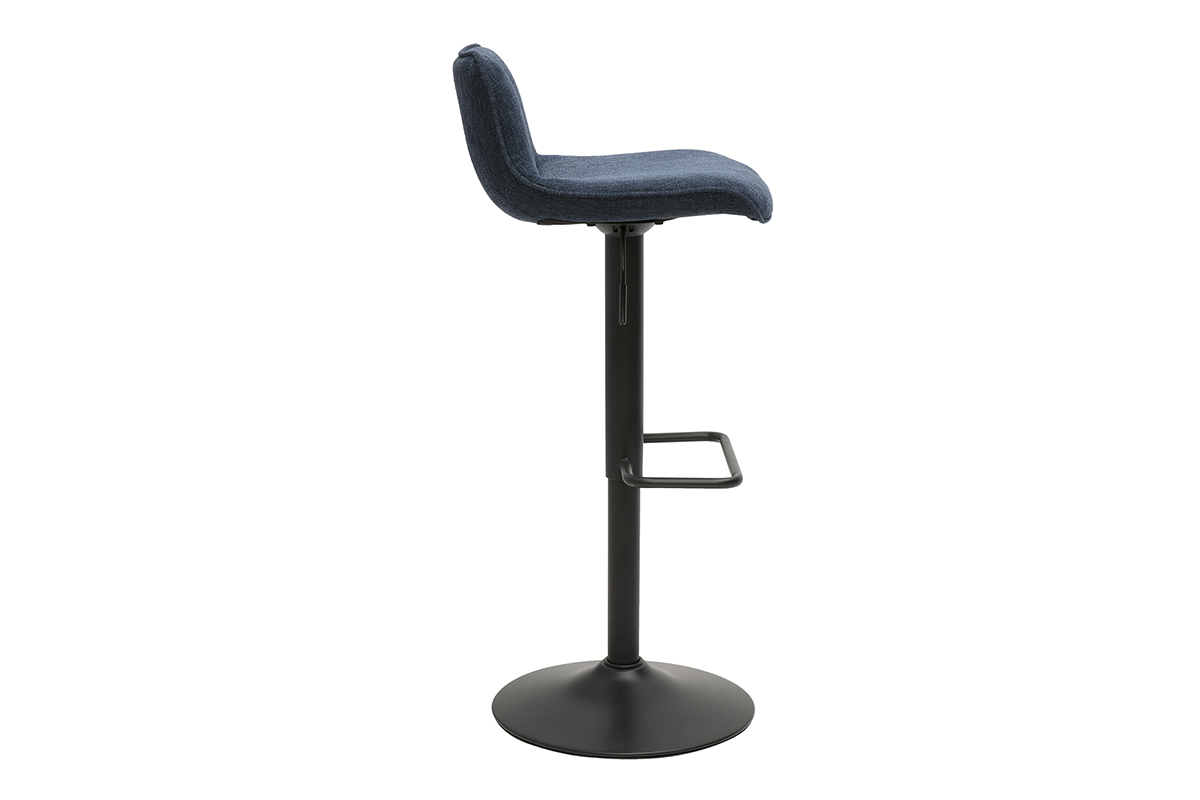 Tabourets de bar r�glables pivotants 360� en tissu effet velours textur� bleu fonc� et m�tal noir (lot de 2) BOOST