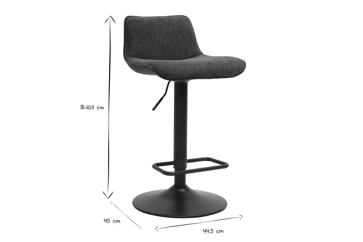Tabourets de bar r�glables pivotants 360� en tissu effet velours textur� bleu fonc� et m�tal noir (lot de 2) BOOST