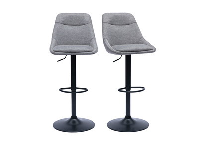 Tabourets de bar r&eacute;glables pivotants 360&deg; en tissu effet velours textur&eacute; gris et m&eacute;tal (lot de 2) ALESS