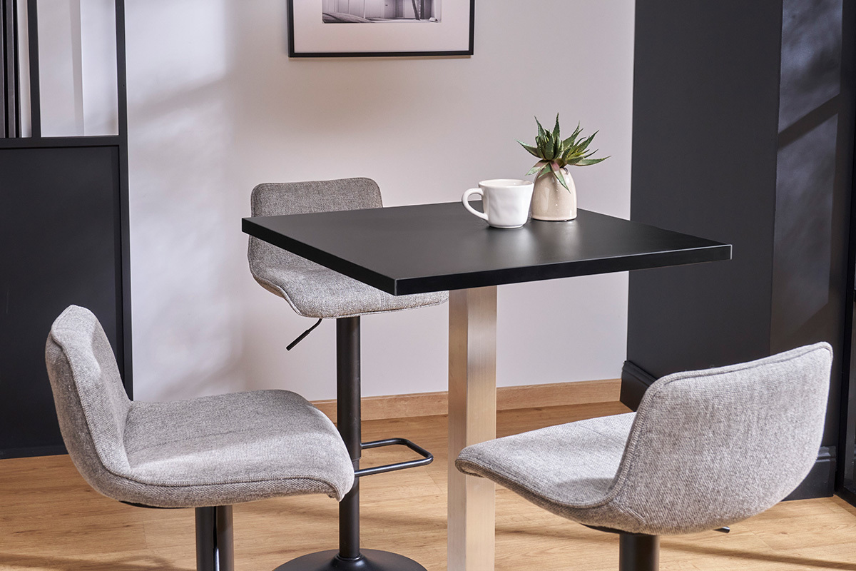 Tabourets de bar r�glables pivotants 360� en tissu effet velours textur� gris et m�tal (lot de 2) BOOST
