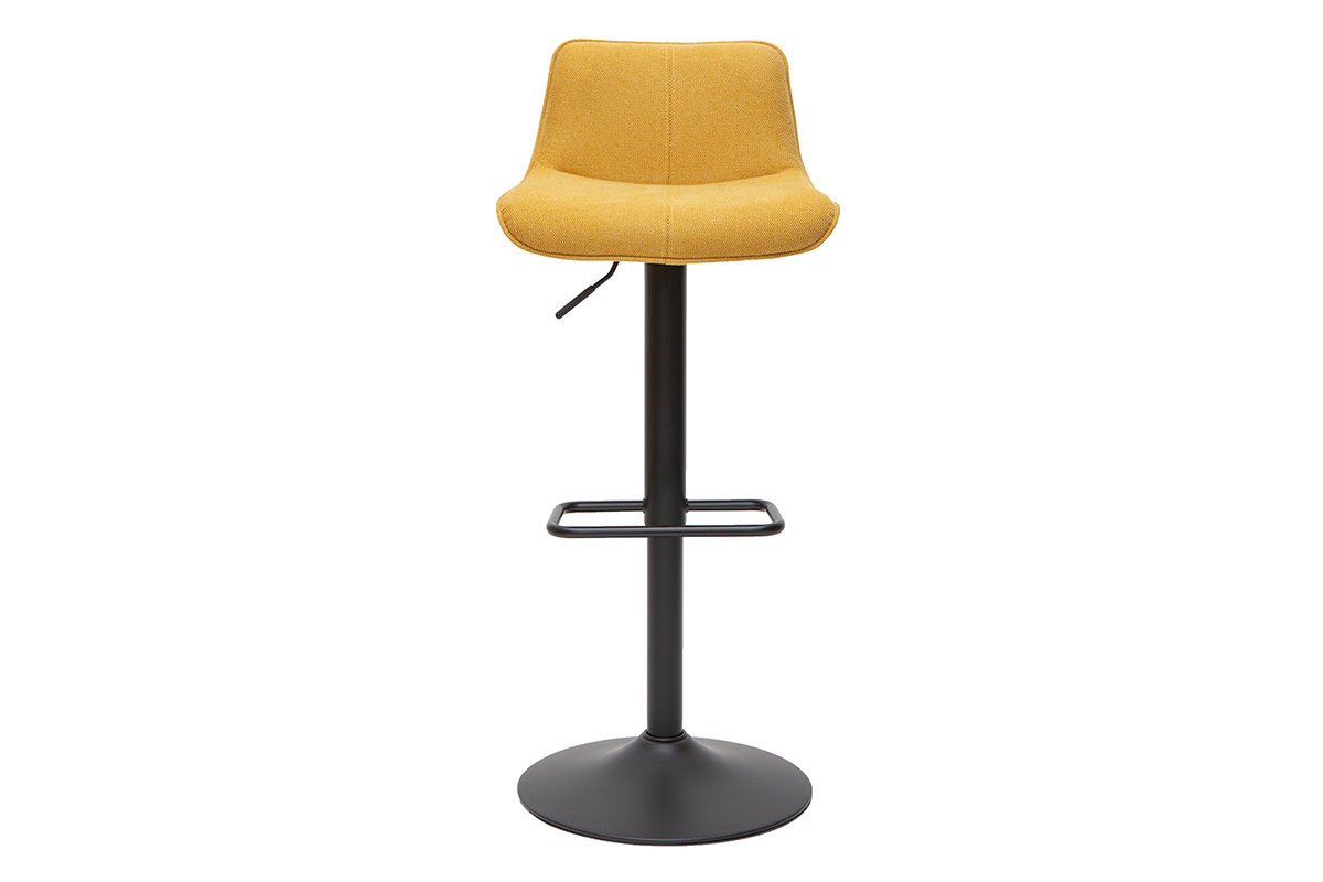 Tabourets de bar r�glables pivotants 360� en tissu effet velours textur� jaune moutarde et m�tal (lot de 2) BOOST