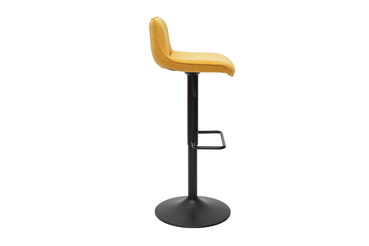 Tabourets de bar r�glables pivotants 360� en tissu effet velours textur� jaune moutarde et m�tal (lot de 2) BOOST