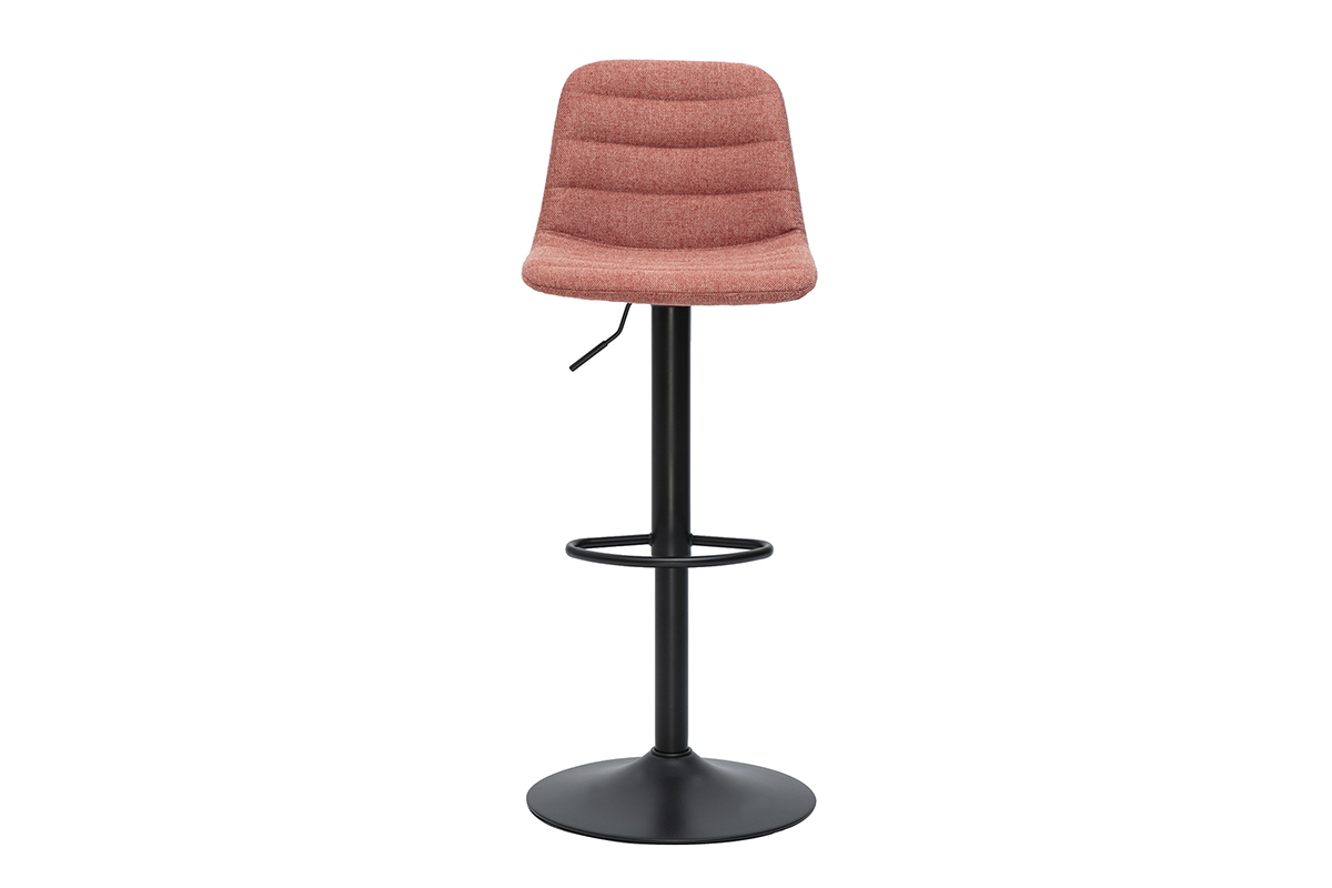 Tabouret de bar r�glable en tissu terracotta et m�tal, vue de face.
