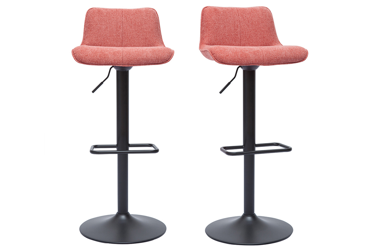 Tabourets de bar r�glables pivotants 360� en tissu effet velours textur� terracotta et m�tal noir (lot de 2) BOOST