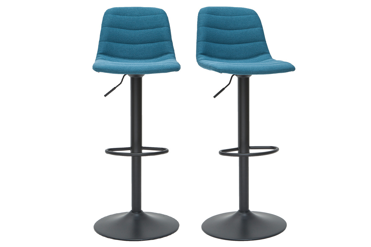 Tabourets de bar r�glables pivotants 360� en tissu et m�tal bleu canard (lot de 2) SAURY