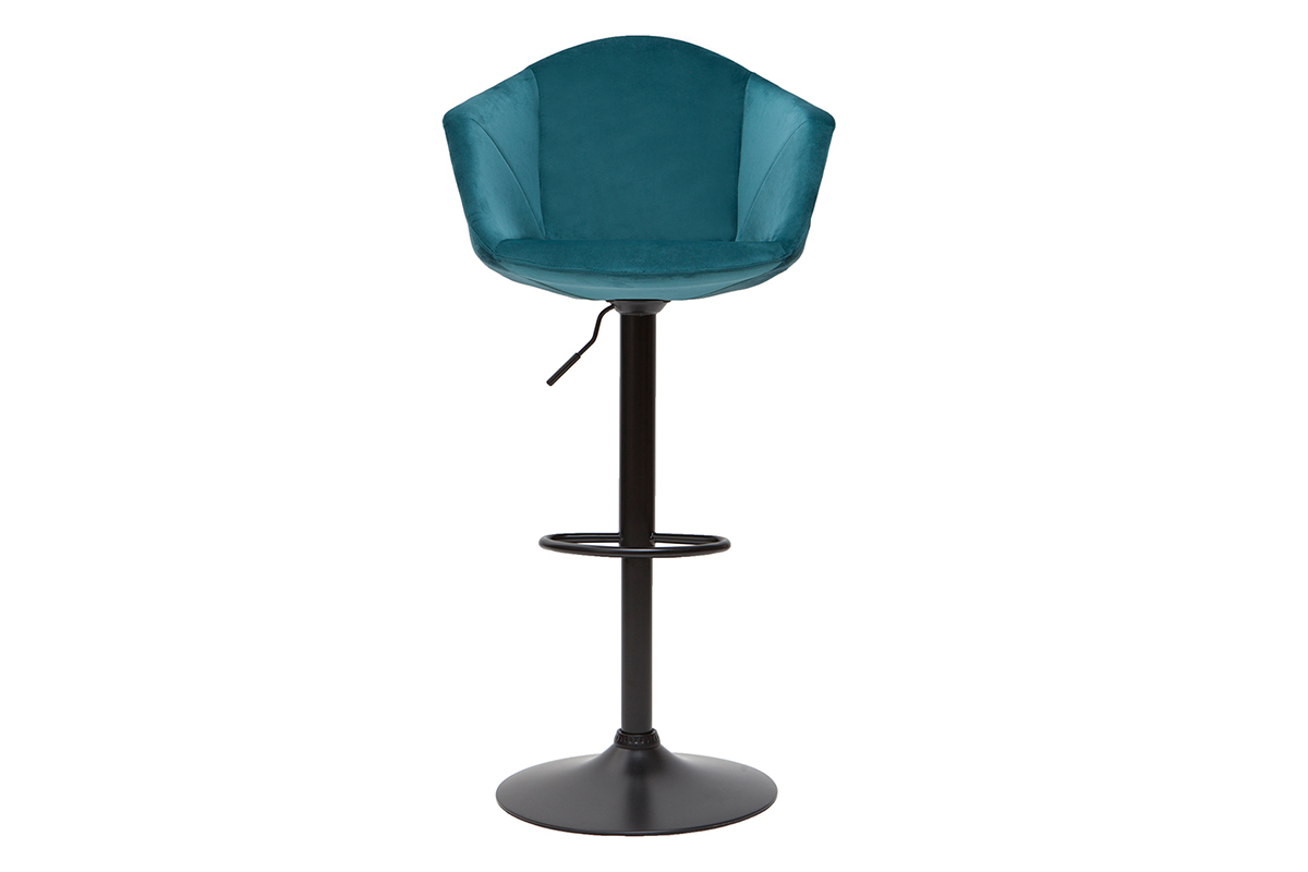 Tabourets de bar r�glables pivotants 360� en velours bleu p�trole et m�tal  (lot de 2) TAYA