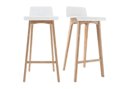 Tabourets de bar scandinaves blancs et bois clair H75 cm (lot de 2) BALTIK