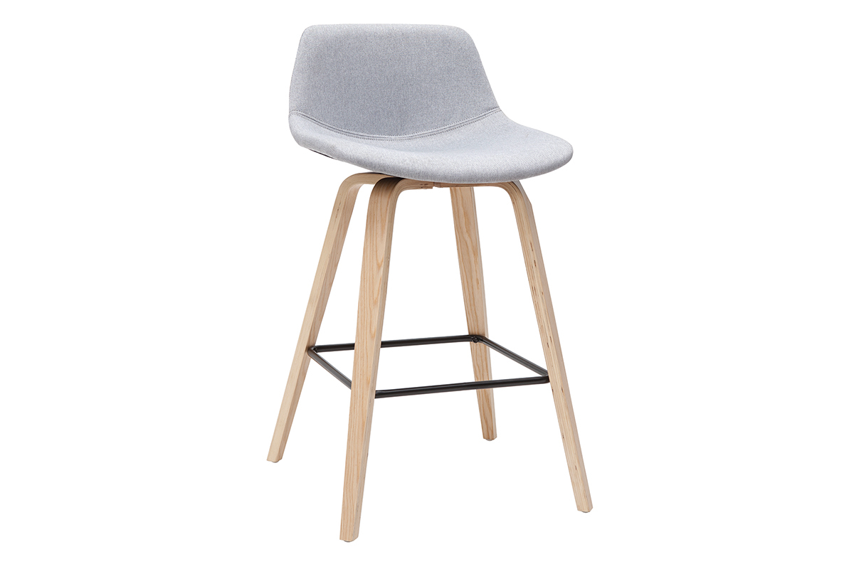 Tabourets de bar scandinaves gris clair et bois H65 cm (lot de 2) NONIE