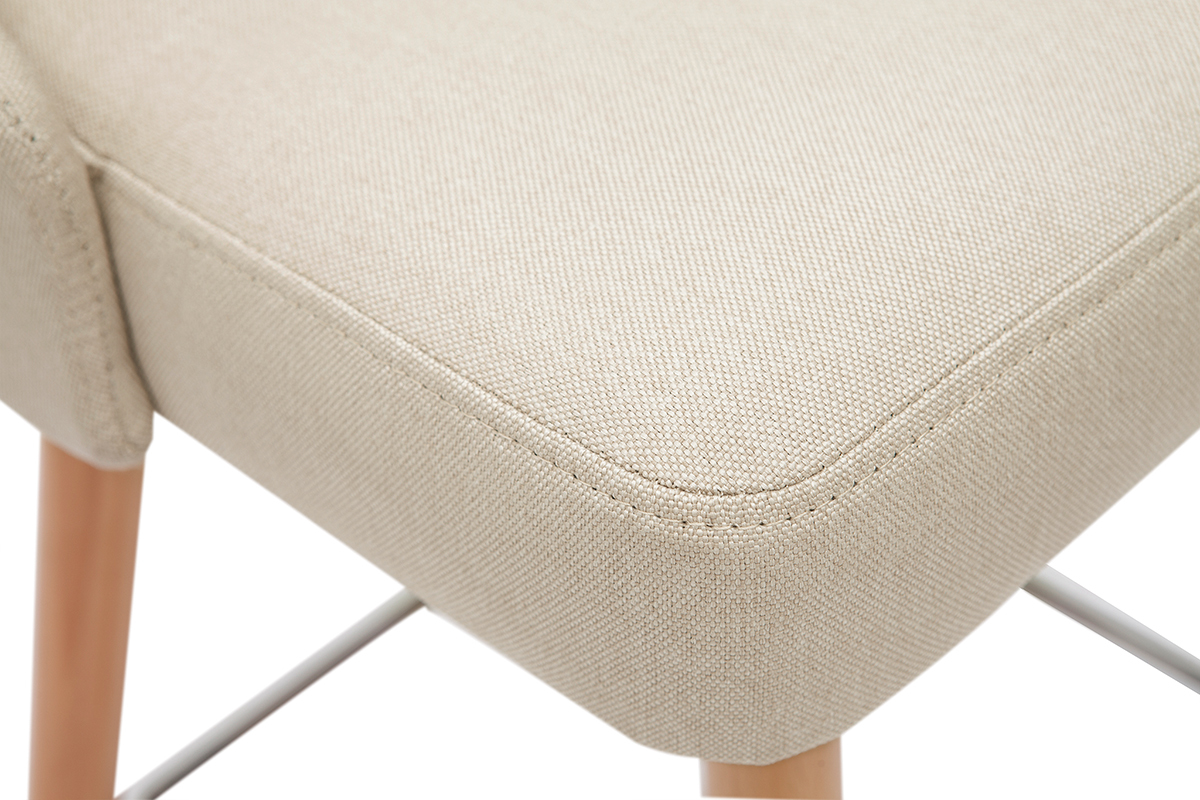 Tabourets de bar scandinaves pivotants 360� en tissu beige et bois h�tre massif H65 cm (lot de 2) HASTA